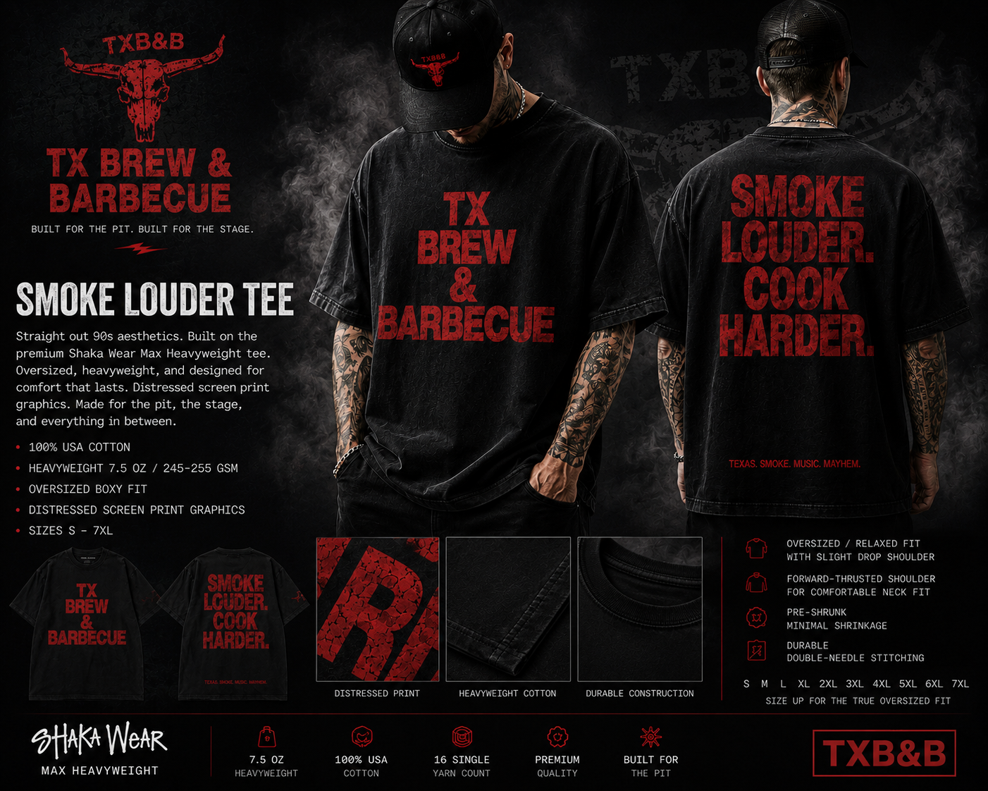 TX Brew & Barbecue Smoke Louder Heavyweight Oversized Short Sleeve Tee