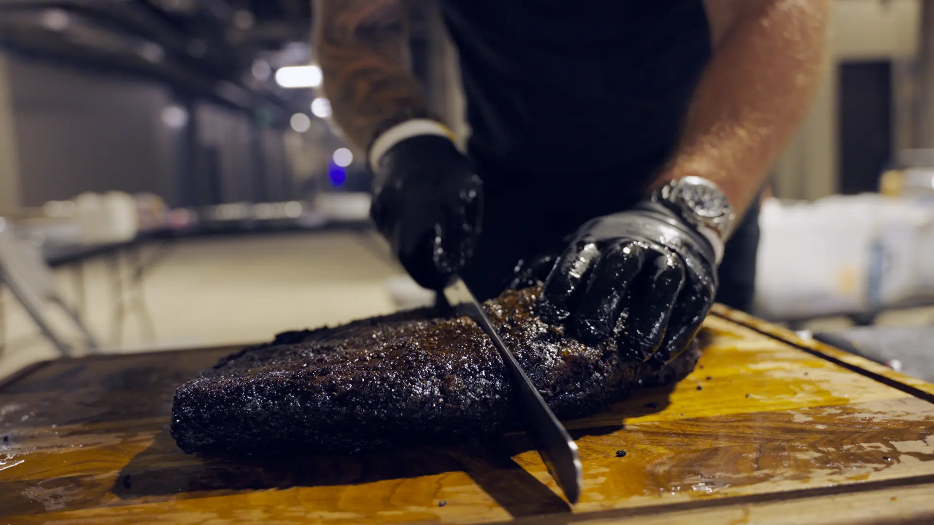 Brisket being sliced