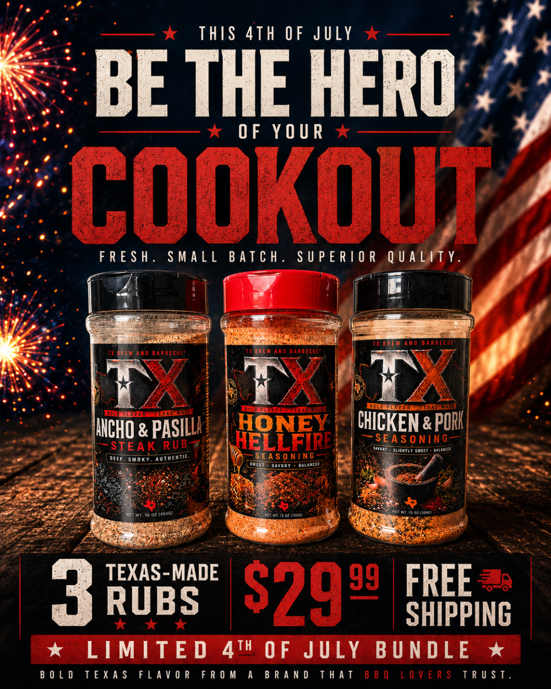 TX Brew & Barbecue Freedom Bundle | 3 Texas-Made Rubs + Free Shipping
